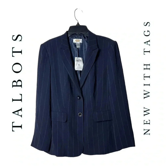 TALBOTS PIN‎ STRIPE TWILL BLAZER NEW WITH TAGS SIZE 6 TWO BUTTON UP COLLARED - Picture 1 of 10